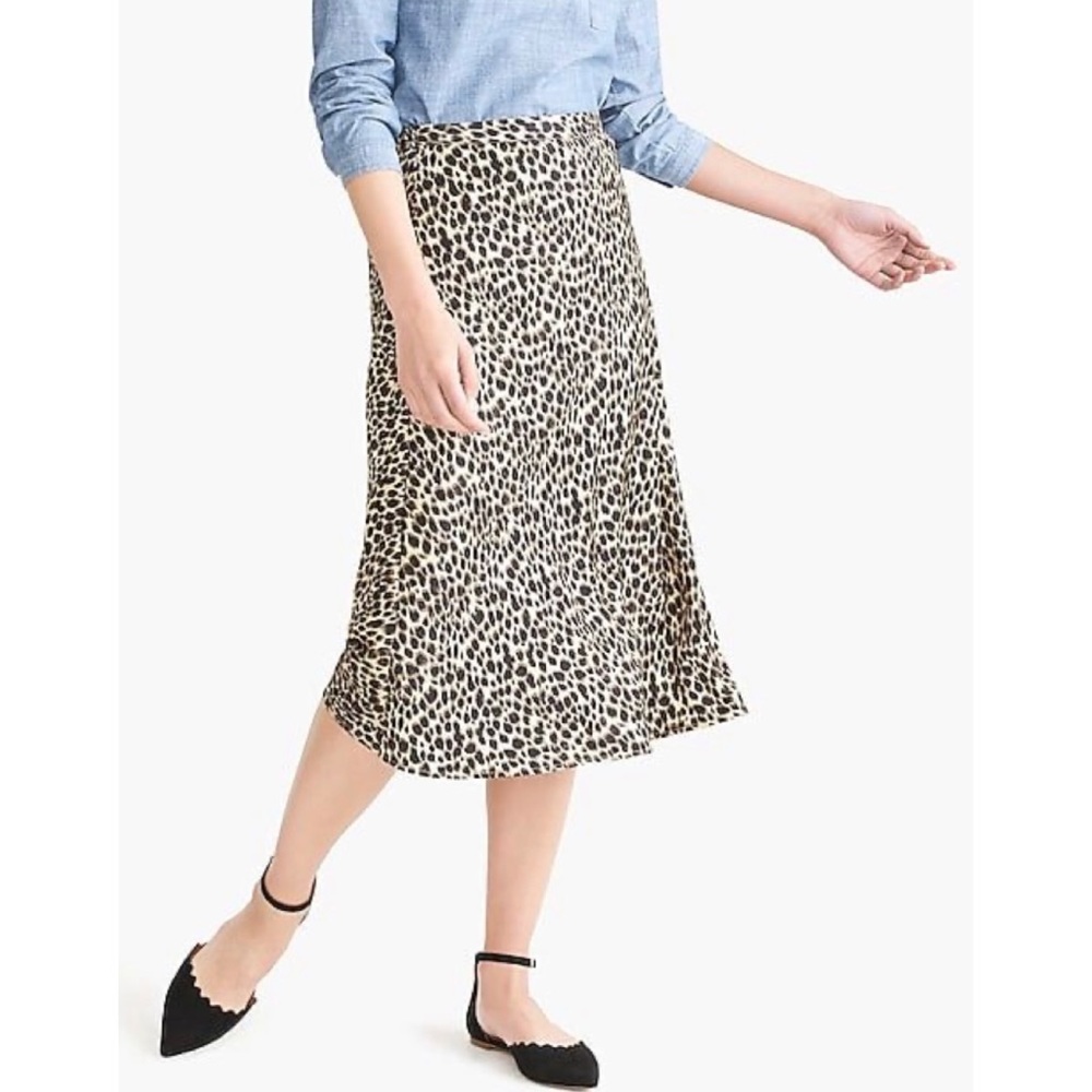 NWT JCrew Leopard Satin Midi skirt